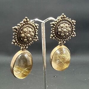 Stephen Dweck Sterling Silver Earrings with Rutilated Quartz – 2" Clip-On